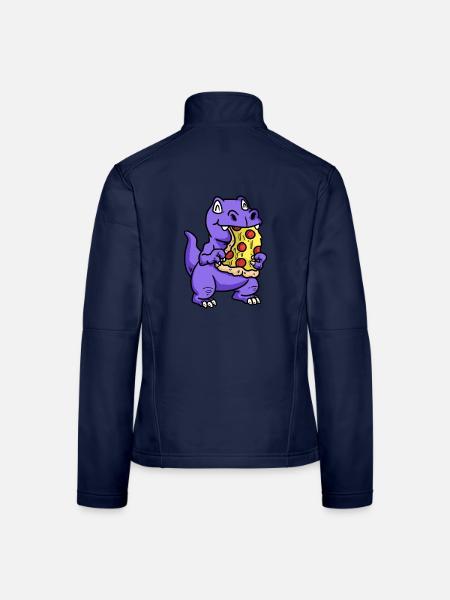 Small sweet dino with pizza child snacking baby - Women's Softshell Jacket - navy - Back