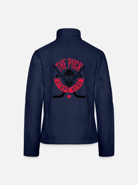 Hockey Goalie Design - The Puck Stops Here   - Women's Softshell Jacket - navy - Back