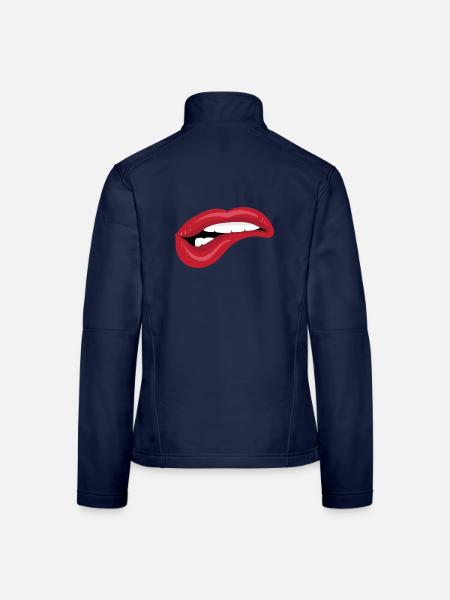 Beißende Lippen - Rote Lippen auf Unterlippe - Frauen Softshelljacke - Navy - Hinten