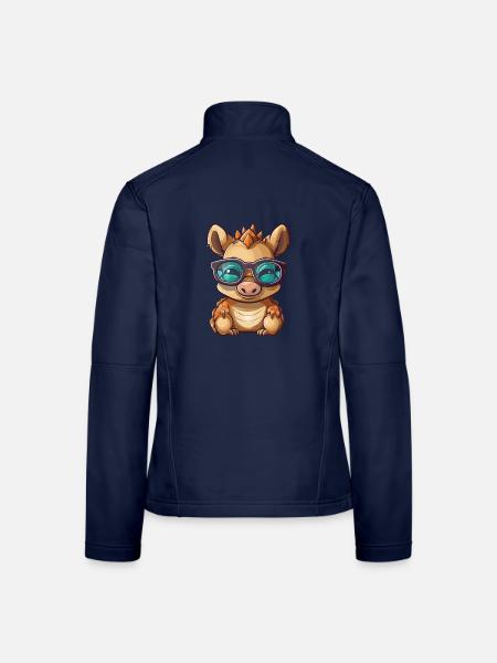 Gürteltier mit Brille Cartoon Kawaii Illustration - Frauen Softshelljacke - Navy - Hinten