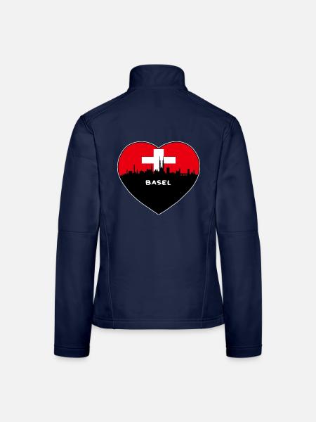 Flaggen-Skyline-Reise-Andenken Basel-Schweiz - Frauen Softshelljacke - Navy - Hinten