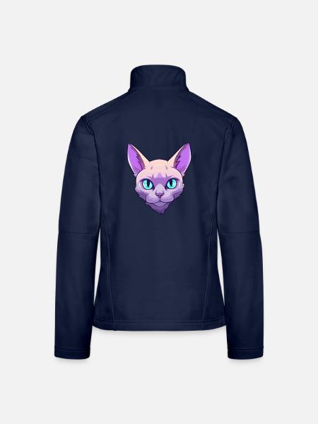 Europäische burmesische Katze Aquarell Karikatur Kawaii - Frauen Softshelljacke - Navy - Hinten