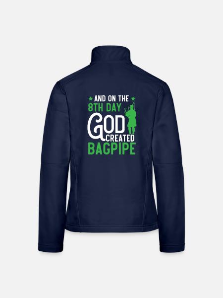 Und am 8. Tag schuf Gott den Dudelsack Dudelsack - Frauen Softshelljacke - Navy - Hinten