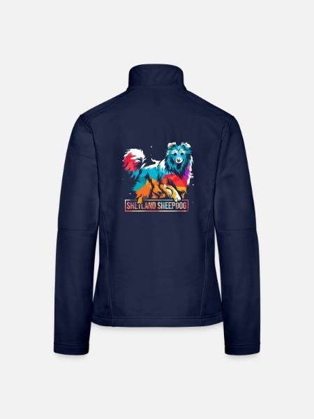 Wachsamer Sheltie Hütehundprofi - Frauen Softshelljacke - Navy - Hinten