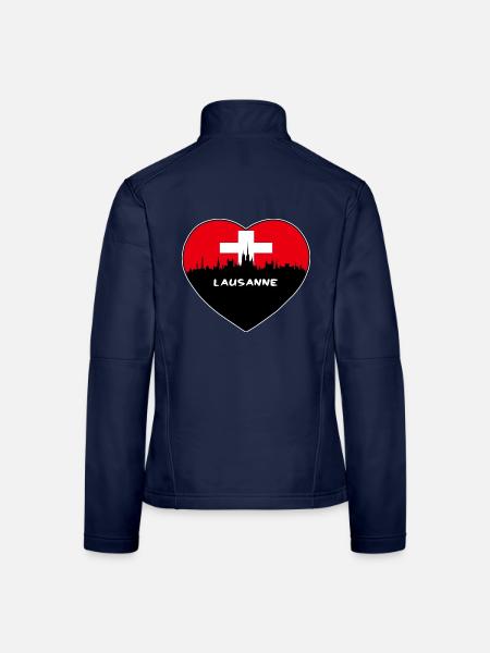 Flaggen-Skyline-Reise-Andenken Lausannes die Schweiz - Frauen Softshelljacke - Navy - Hinten