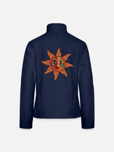 Sonnen Mandala - Buntes Gesicht im Boho Stil - Frauen Softshelljacke - Navy - Hinten