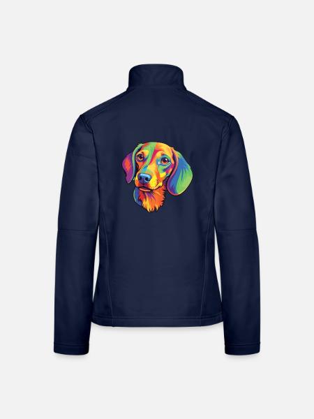 Miniatur Dackel Hunderasse Cartoon Kawaii Illus - Frauen Softshelljacke - Navy - Hinten