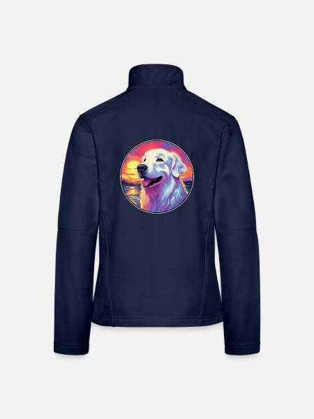Große Pyrenäen-Hunderasse Bunte Karikatur Watercol - Frauen Softshelljacke - Navy - Hinten