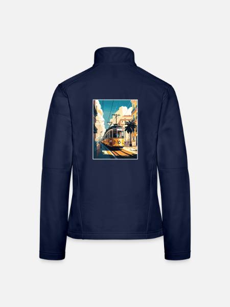 Lissabon Portugal Tram Vintage Reiseposter WPA Kunst - Frauen Softshelljacke - Navy - Hinten