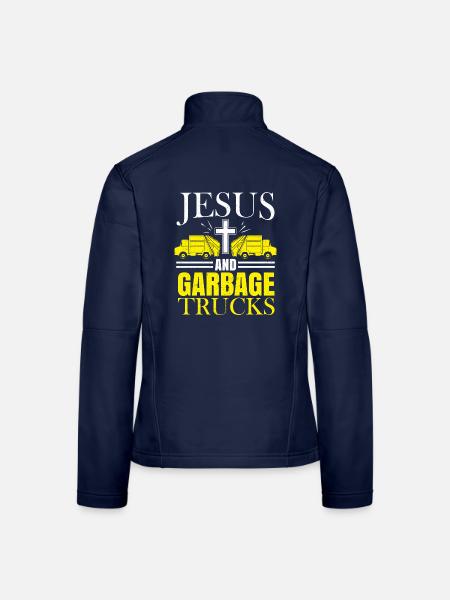 Jesus und Müllwagen Müllsammler Recycling - Frauen Softshelljacke - Navy - Hinten