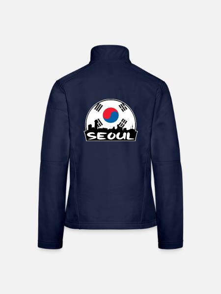 Seoul Südkorea Flagge Skyline Silhouette Reisen - Frauen Softshelljacke - Navy - Hinten