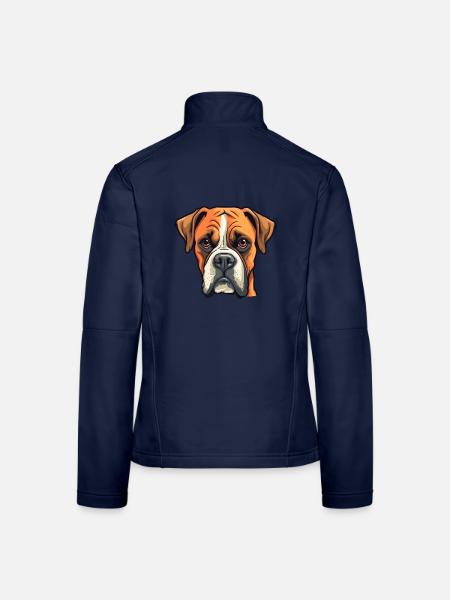Boxer Hund Rasse Cartoon Kawaii Illustration - Frauen Softshelljacke - Navy - Hinten