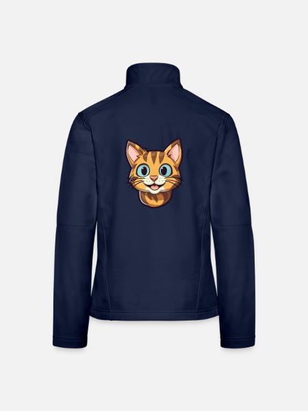 Toyger Katze Karikatur Aquarell Illustration - Frauen Softshelljacke - Navy - Hinten