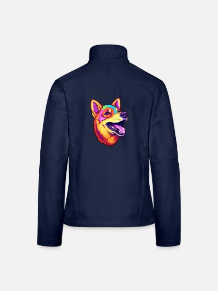 Neuguinea Singende Hunderasse Cartoon Kawaii Illust - Frauen Softshelljacke - Navy - Hinten