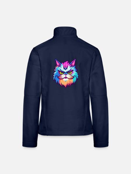 Himalaya-Katze Rasse Aquarell Karikatur Kawaii Haustier - Frauen Softshelljacke - Navy - Hinten