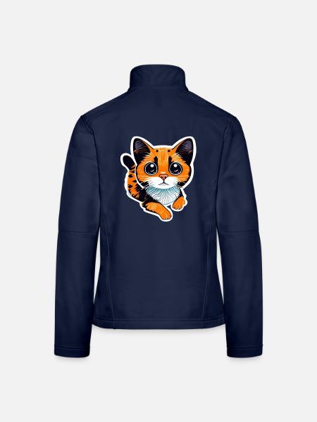 Eine orangefarbene Katze erinnert mit ihrem leuchtenden Fell an eine - Frauen Softshelljacke - Navy - Hinten