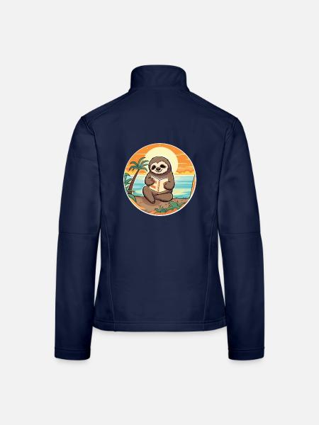 Faultier Niedliche Lustige Karikatur Kawaii Buch Strand - Frauen Softshelljacke - Navy - Hinten