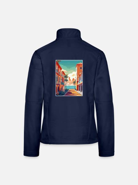 Costa del Sol Spanien Vintage Reiseposter Souvenir - Frauen Softshelljacke - Navy - Hinten