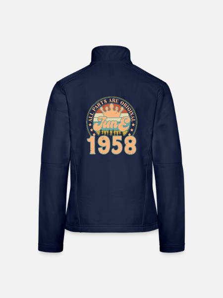 Juni 1958. Juni 1958 Geburtstagsgeschenk. Juni - Frauen Softshelljacke - Navy - Hinten