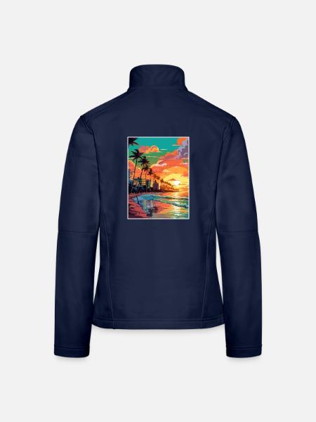 Miami Beach Florida Vintage Reiseposter Souvenir - Frauen Softshelljacke - Navy - Hinten