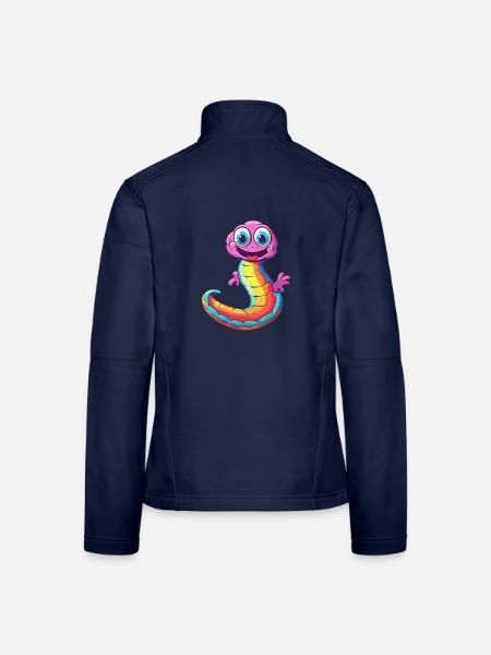 Regenwurm Bunte Aquarell-Karikatur Kawaii Anima - Frauen Softshelljacke - Navy - Hinten