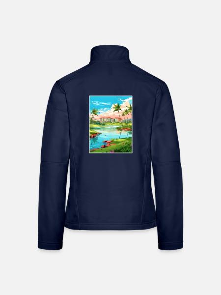 Ko Olina Hawaii Vintage Reiseposter WPA Souvenir - Frauen Softshelljacke - Navy - Hinten