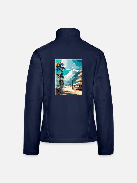 South Beach Florida Vintage Reiseposter Souvenir - Frauen Softshelljacke - Navy - Hinten
