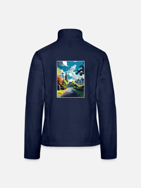 Stau auf dem Wold England Vintage Reiseposter WPA - Frauen Softshelljacke - Navy - Hinten