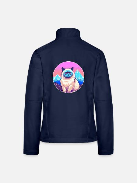 Himalaya-Katze Bunte Karikatur Aquarell Illustra - Frauen Softshelljacke - Navy - Hinten