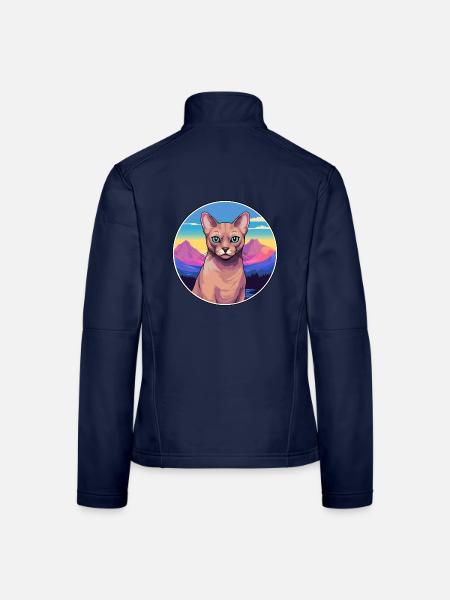 Burmesische Katze Bunte Karikatur Aquarell Illustrati - Frauen Softshelljacke - Navy - Hinten