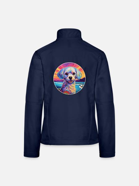 Chinesische kaiserliche Hunderasse bunte Karikatur Wasserc - Frauen Softshelljacke - Navy - Hinten