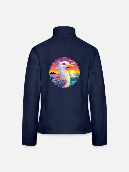 Möwe buntes Aquarell Cartoon Kawaii Tier - Frauen Softshelljacke - Navy