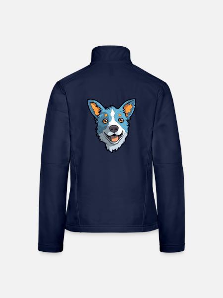 Blue Heeler Hunderasse Cartoon Kawaii Illustration - Frauen Softshelljacke - Navy - Hinten