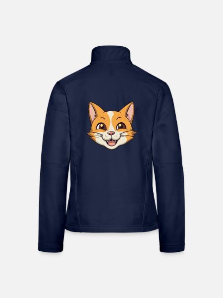 Deutsche Rex-Katze-Karikatur Aquarell-Illustration - Frauen Softshelljacke - Navy - Hinten