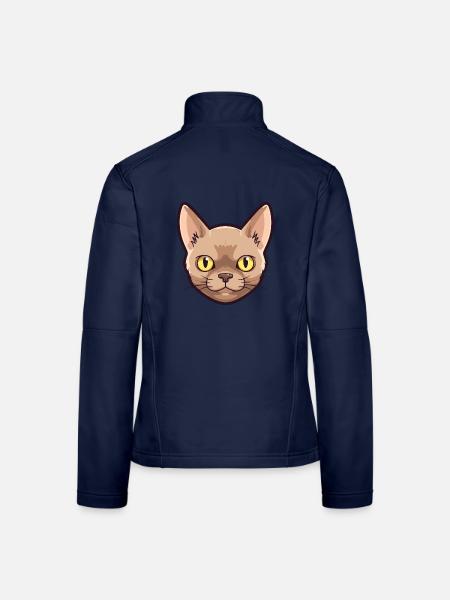 Burmesische Katze Cartoon Aquarell Illustration - Frauen Softshelljacke - Navy - Hinten