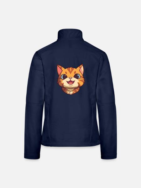 Deutsche Rex-Katze-Karikatur Aquarell-Illustration - Frauen Softshelljacke - Navy - Hinten
