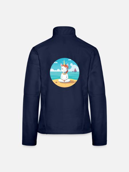 Einhorn-Cartoon-Yoga-Strand-Sommer-Illustration - Frauen Softshelljacke - Navy