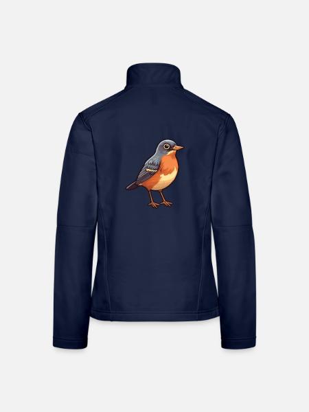 Amerikanische Robin-Karikatur-Kawaii-Illustration - Frauen Softshelljacke - Navy - Hinten