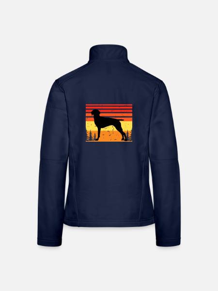 Old Danish Pointer Dog Silhouette Retro Sonnenuntergang - Frauen Softshelljacke - Navy - Hinten