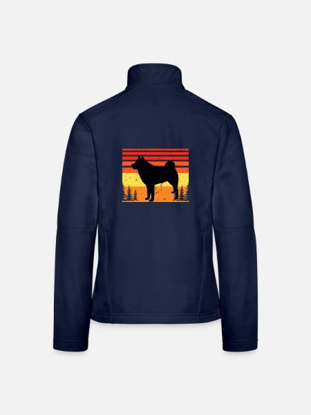 Finnischer Spitz Hundeliebhaber Silhouette Vintage Sonnenuntergang - Frauen Softshelljacke - Navy - Hinten