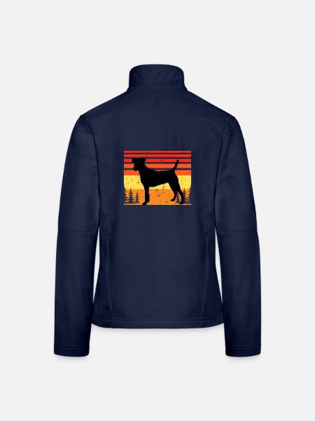 Chilenischer Foxterrier Hund Silhouette Retro Sonnenuntergang - Frauen Softshelljacke - Navy - Hinten