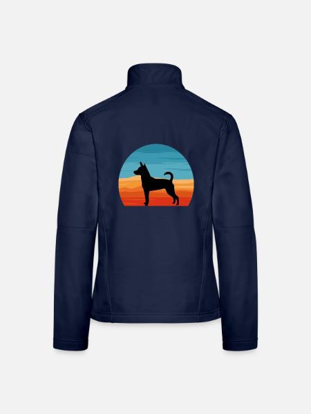 Decker Rat Terrier Hund Silhouette Retro Sonnenuntergang - Frauen Softshelljacke - Navy - Hinten