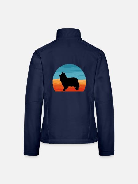 Collie Rough Dog Lover Silhouette Vintage Sonnenuntergang - Frauen Softshelljacke - Navy - Hinten