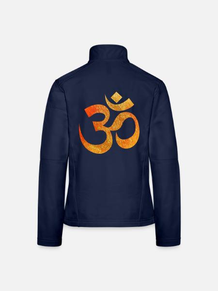 Om Symbol Textur Feuerorange - Frauen Softshelljacke - Navy - Hinten
