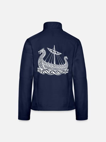 Wikingerdrachen-Langschiff auf Zierwellen - Frauen Softshelljacke - Navy