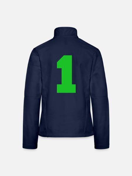 Leuchtendes Eins-Motiv auf Schwarz - Frauen Softshelljacke - Navy - Hinten