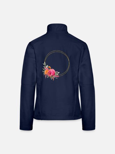 Farbenfroher Blumen-Kranz Personalisierbar - Frauen Softshelljacke - Navy - Hinten