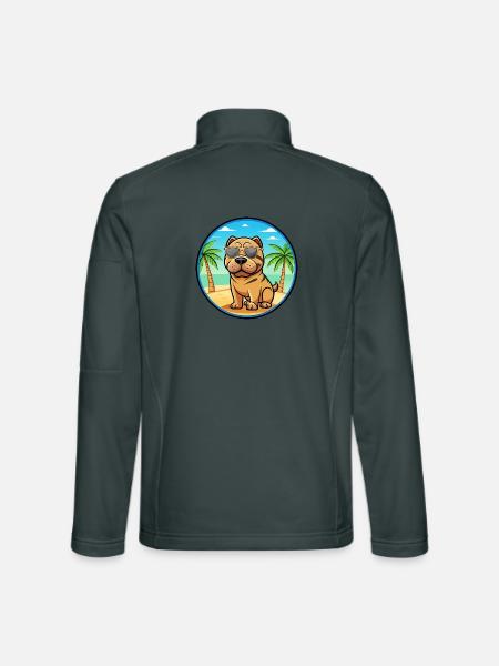 Miniatur Shar Pei Hunderasse Cartoon Sonnenbrille - Unisex Softshelljacke - Dunkelgrau - Hinten