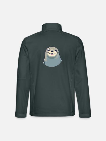 Siegelkarikatur Kawaii Aquarellillustration - Unisex Softshelljacke - Dunkelgrau - Hinten