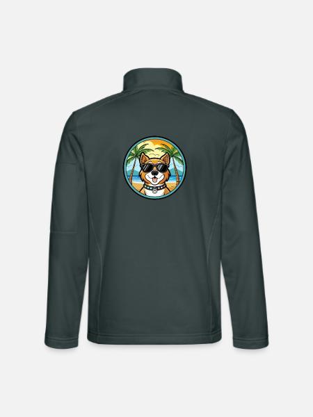 Cao De Castro Laboreiro Hunderasse Cartoon Strand - Unisex Softshelljacke - Dunkelgrau - Hinten